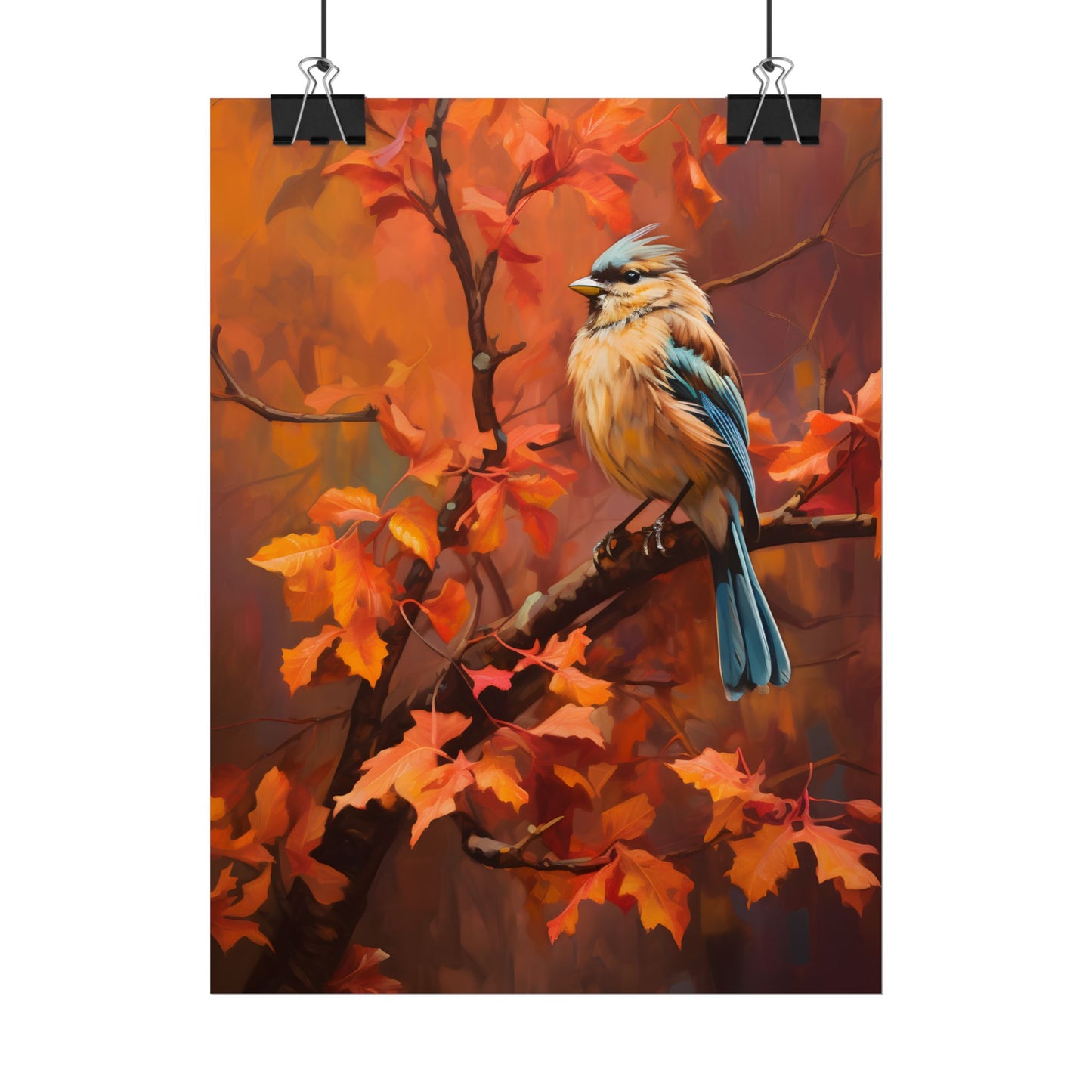 Vibrant Oak Branch: Colorful Oil Painting Artwork - Poster