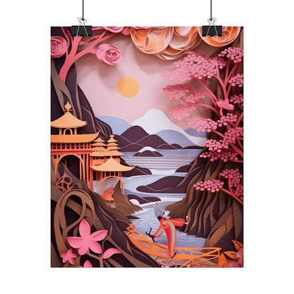 Japanese Vibrance: Eye-Catching Paper Quilled Landscape Art - Poster