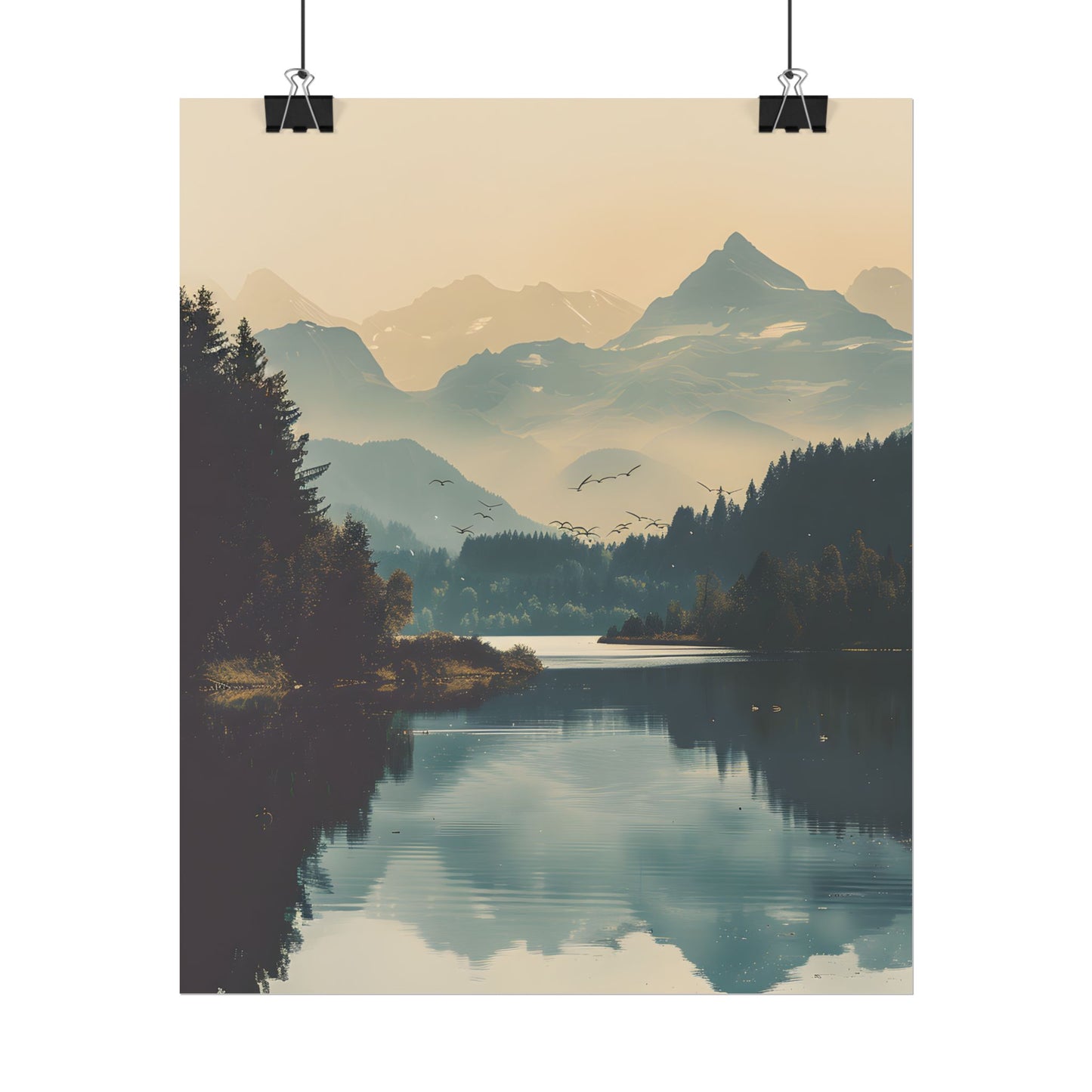 Serene Mountain Lake Aerial: Birds Eye View Artwork - Poster