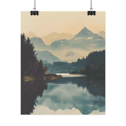 Serene Mountain Lake Aerial: Birds Eye View Artwork - Poster
