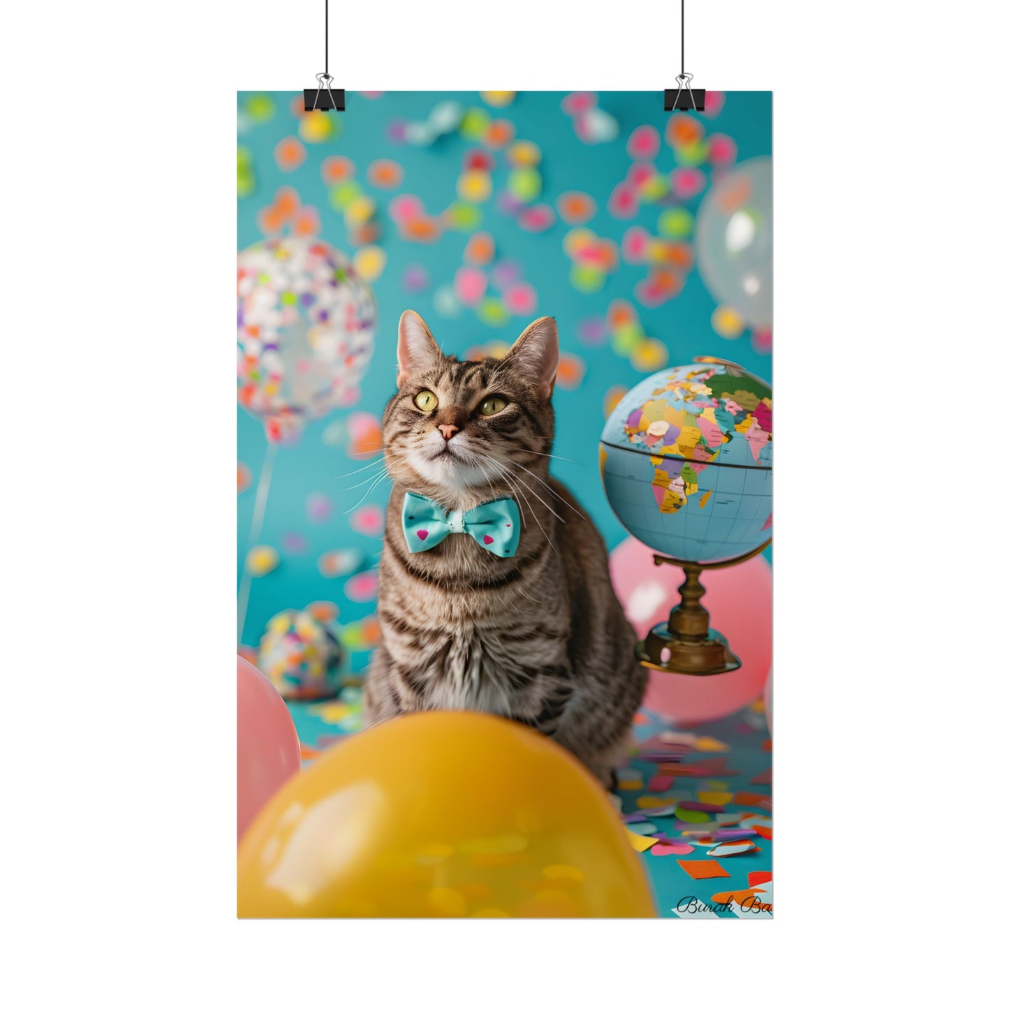 Whimsical Cat with Bow Tie: Mysterious Feline Artwork - Poster