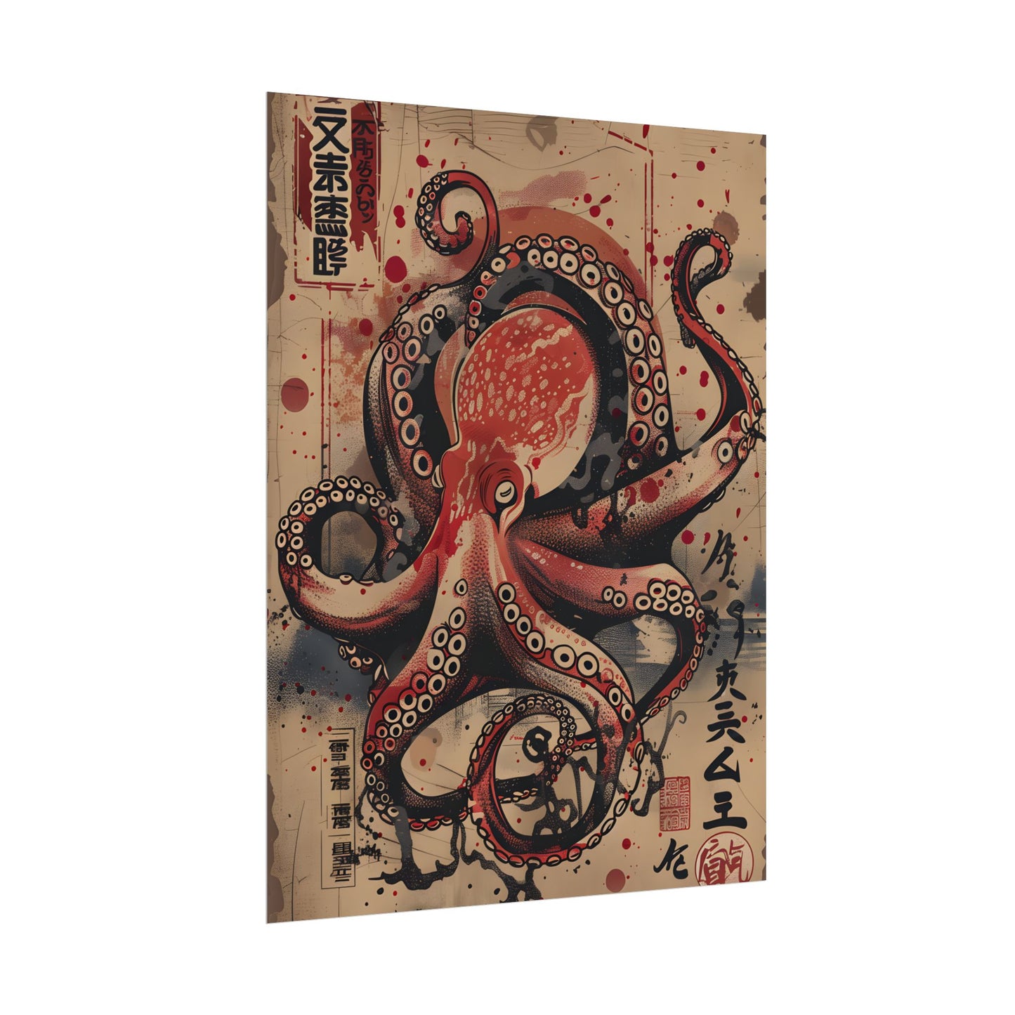 Stylized Octopus in Ukiyo-E Style: Japanese Artwork - Poster