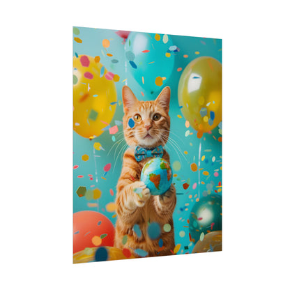Charming Whiskers: Cat in Bow Tie with Mini Flag - Poster
