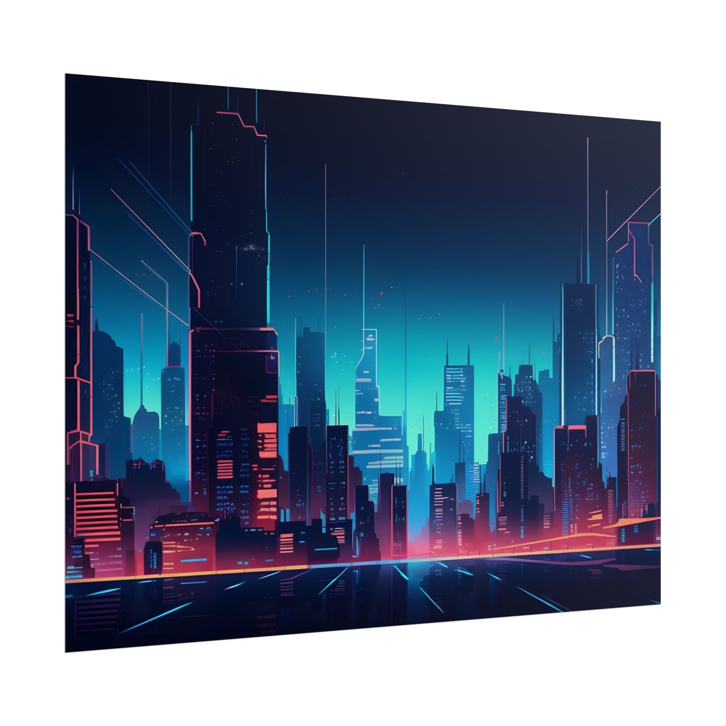 Melancholic Night Cyberpunk Cityscape: Neon Dreams Digital Art - Poster