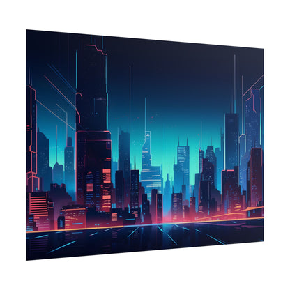 Melancholic Night Cyberpunk Cityscape: Neon Dreams Digital Art - Poster
