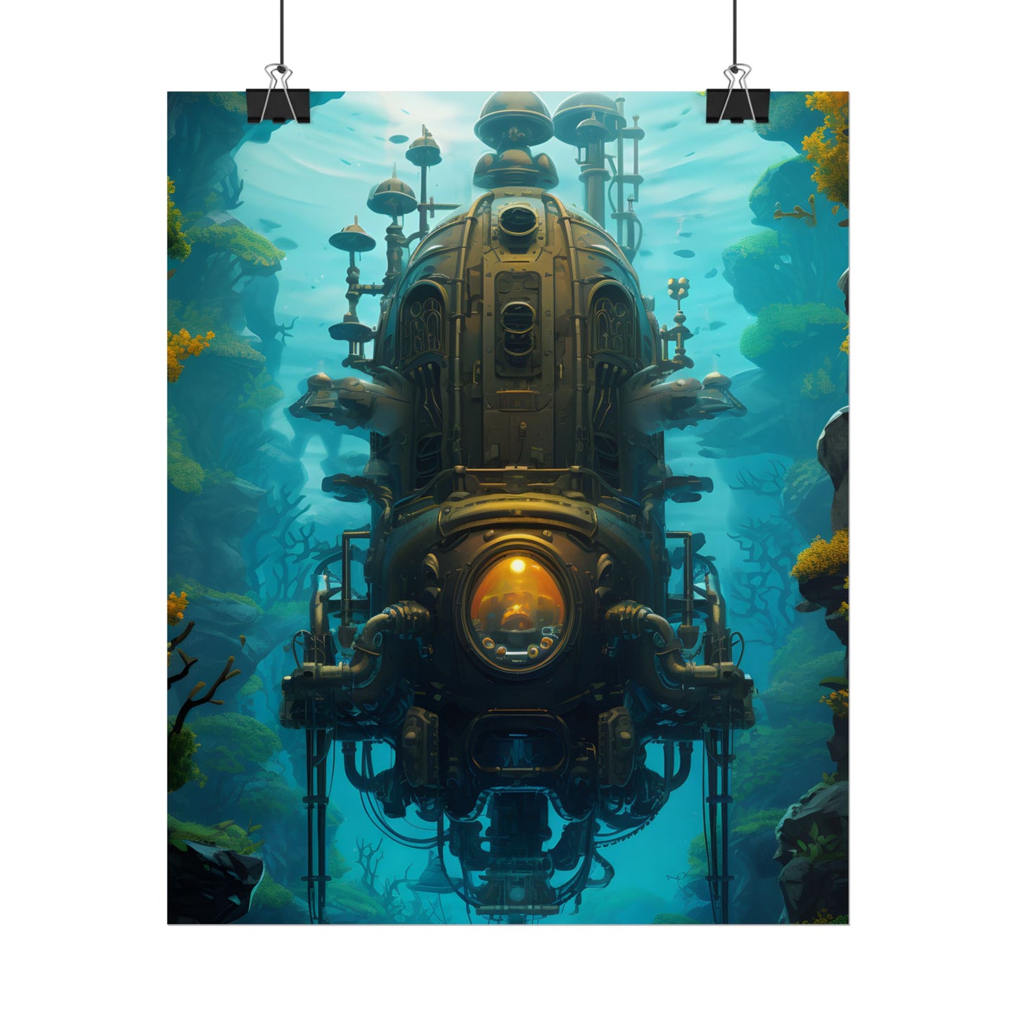 Steampunk Underwater Odyssey: Captain Nemo's Nautilu Submarine Art - Poster