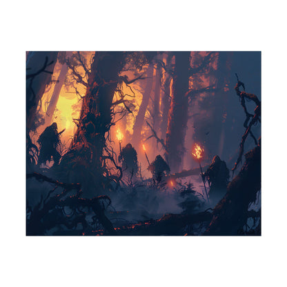 Forest Gathering at Sunset: Peaceful Woodland Scene - Poster