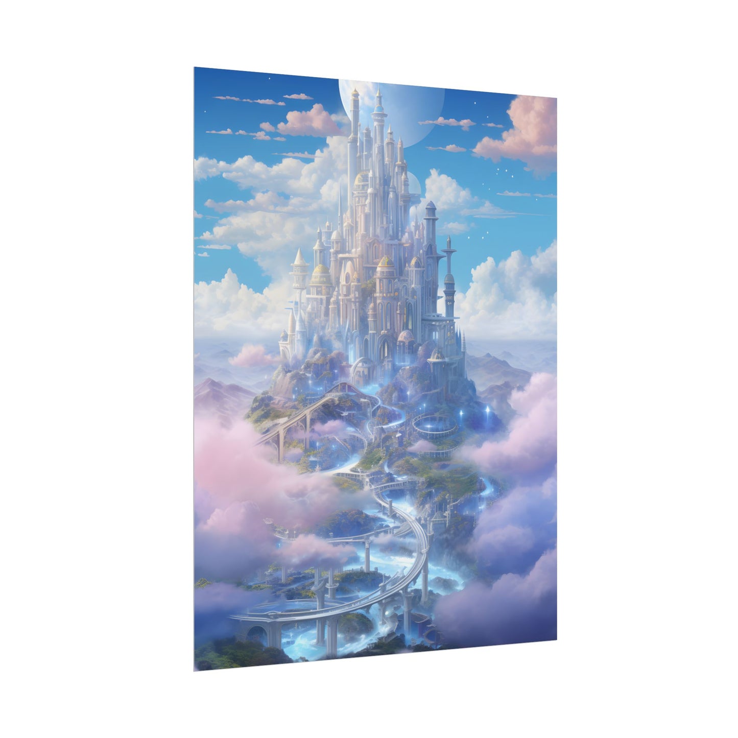 Floating City in Celestial Realm: Serene Fantasy Artwork - Poster