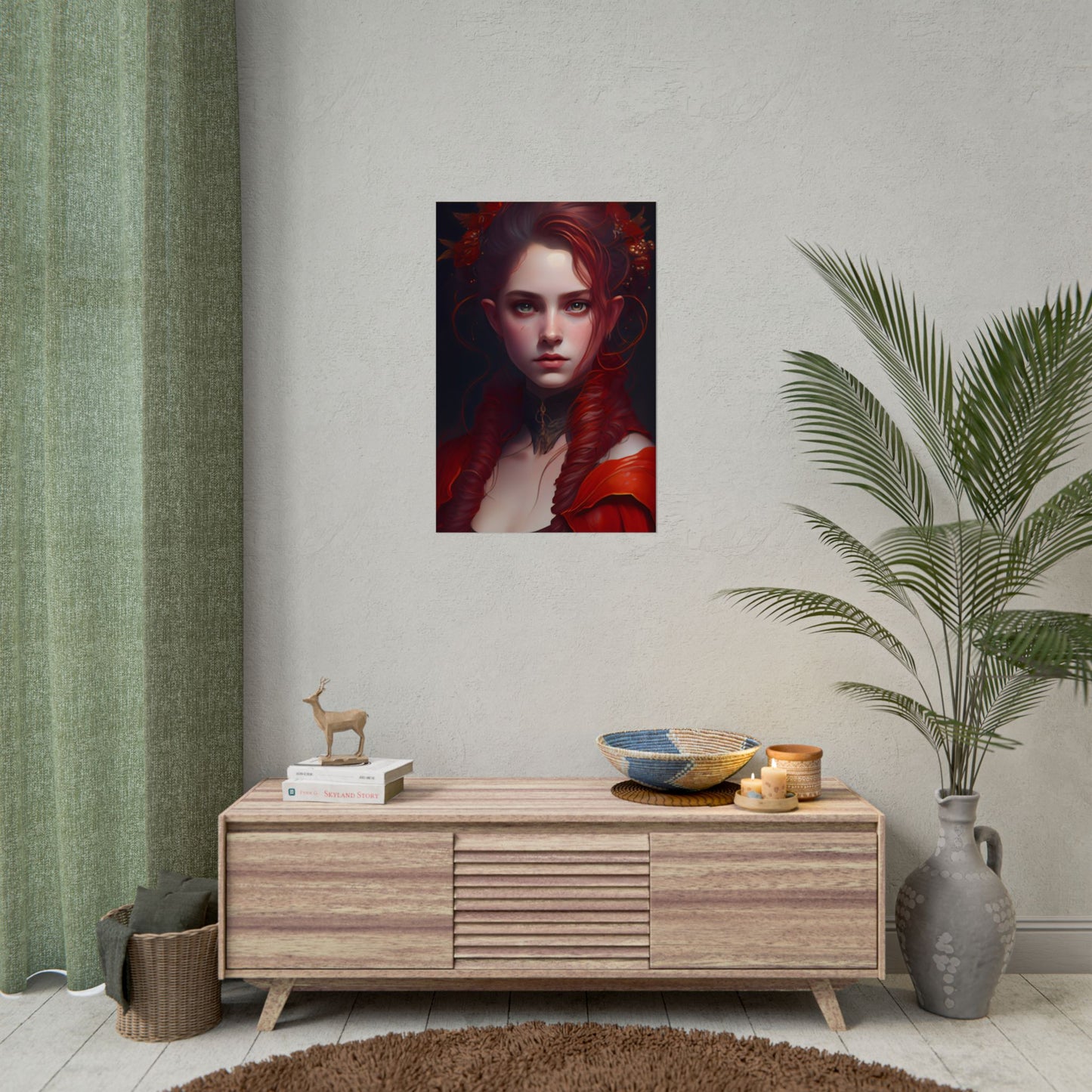 Redhead Portrait: Vibrant Dress Artwork - Poster