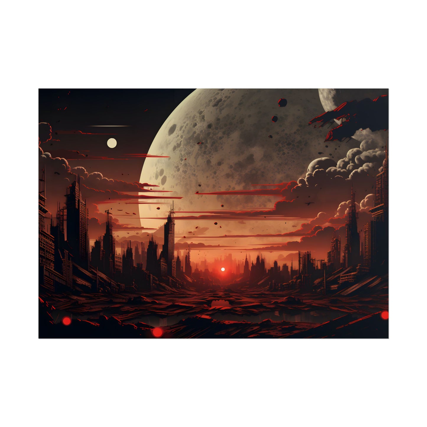 Landscape at Night: Burning Cyberpunk Neon Lights - Poster