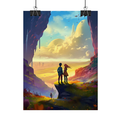 Nature's Friends: Girl and Boy on Meadow Hill - Poster