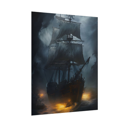 Ghostly Pirate Ship: Sailing Through the Ocean's Edge - Poster