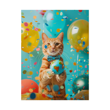 Charming Whiskers: Cat in Bow Tie with Mini Flag - Poster