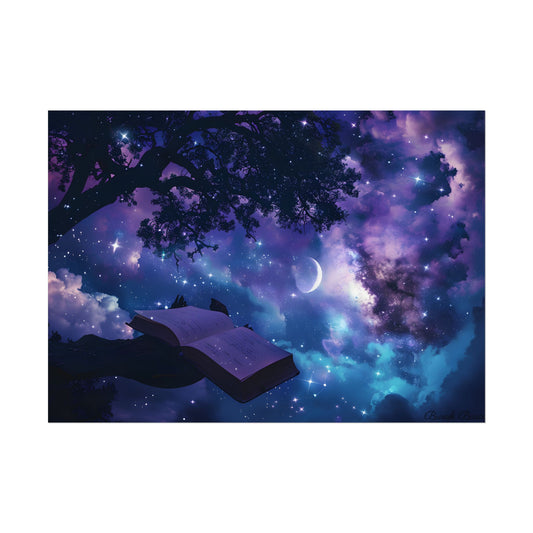 Mystical Night Sky: Celestial Dreams with Crescent Moon Art - Poster