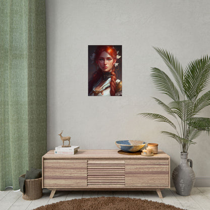 Elegant Redhead Portrait: Dark Background Artwork - Poster