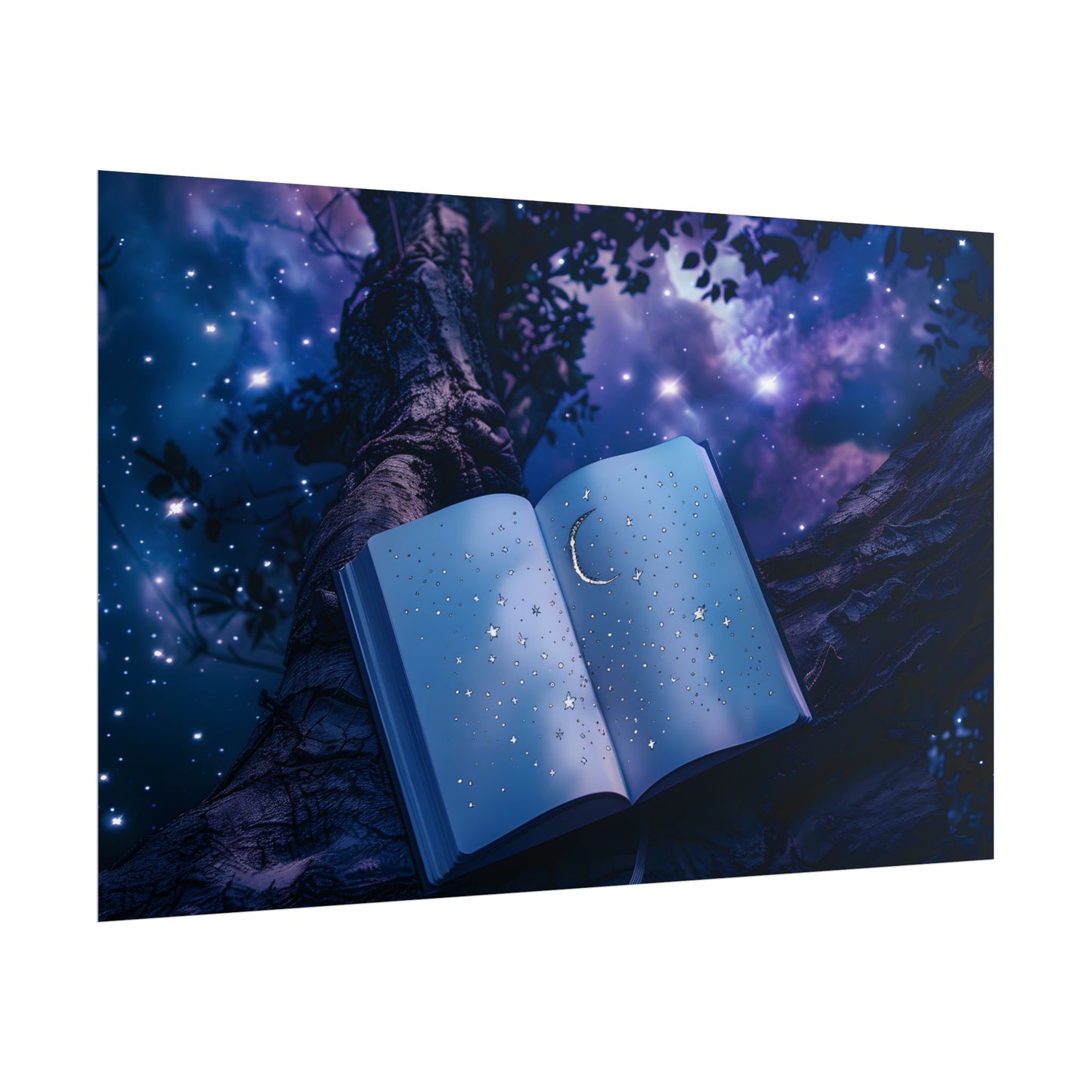 Mystical Night Sky: Celestial Dreams with Crescent Moon and Stars - Poster