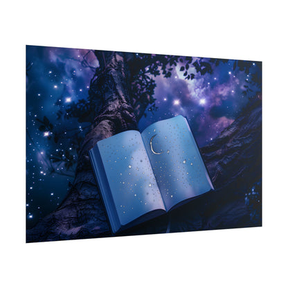 Mystical Night Sky: Celestial Dreams with Crescent Moon and Stars - Poster