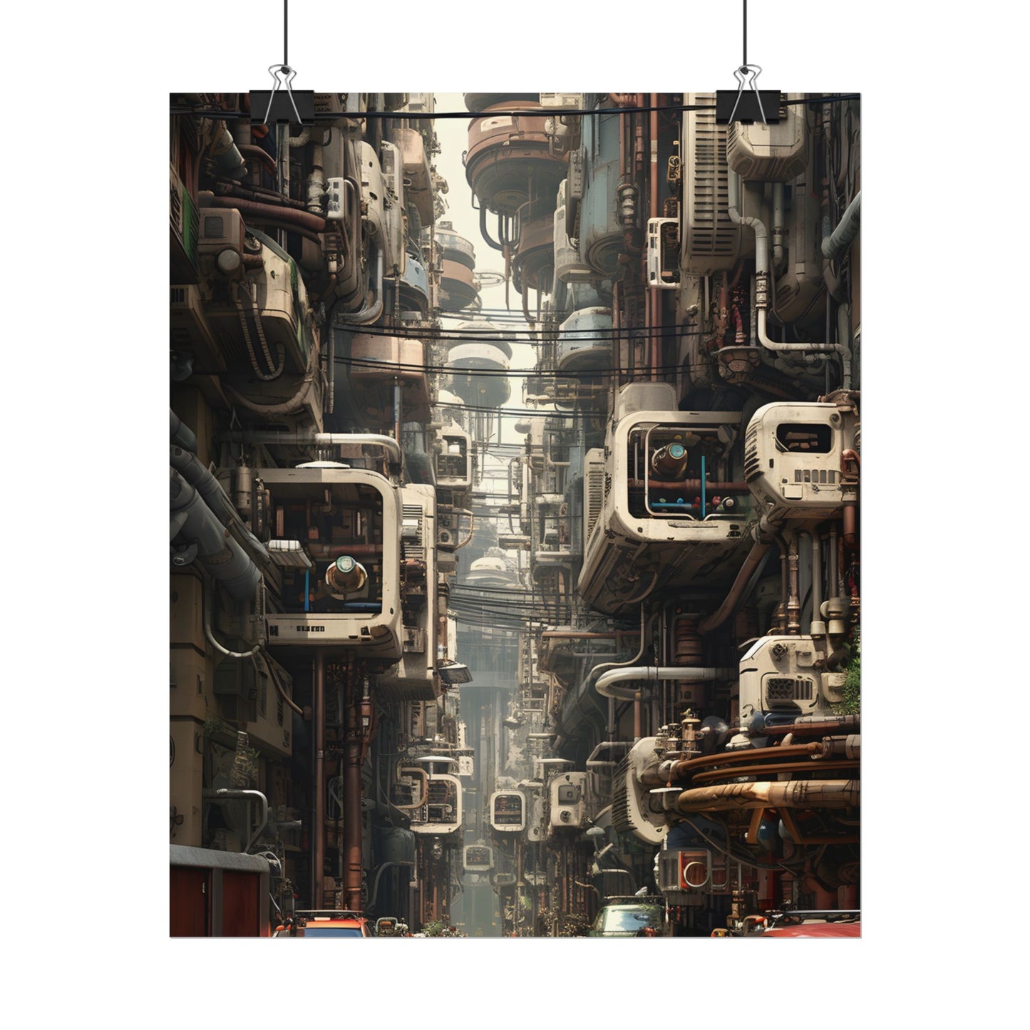 Steampunk Post-Apocalyptic City: Nighttime Digital Artwork - Poster