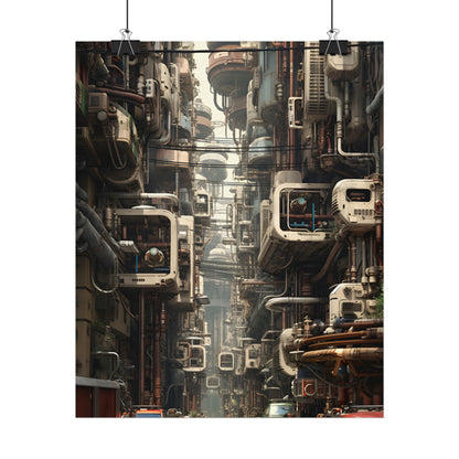 Steampunk Post-Apocalyptic City: Nighttime Digital Artwork - Poster