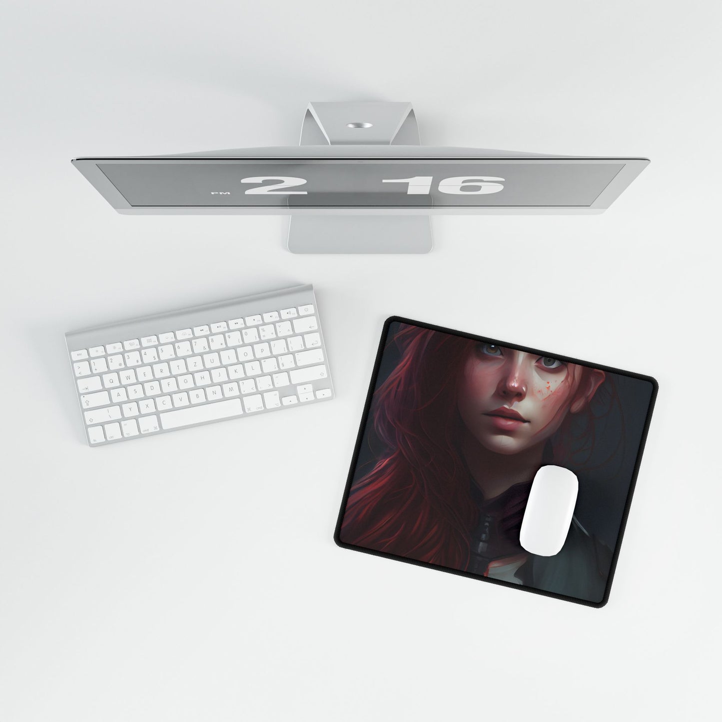 Stunning Redheaded Female Portrait: Elegant Dress Artwork - Desk Mat