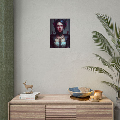 Enchanting Female Portrait: Elegant Black Dress Artwork - Poster