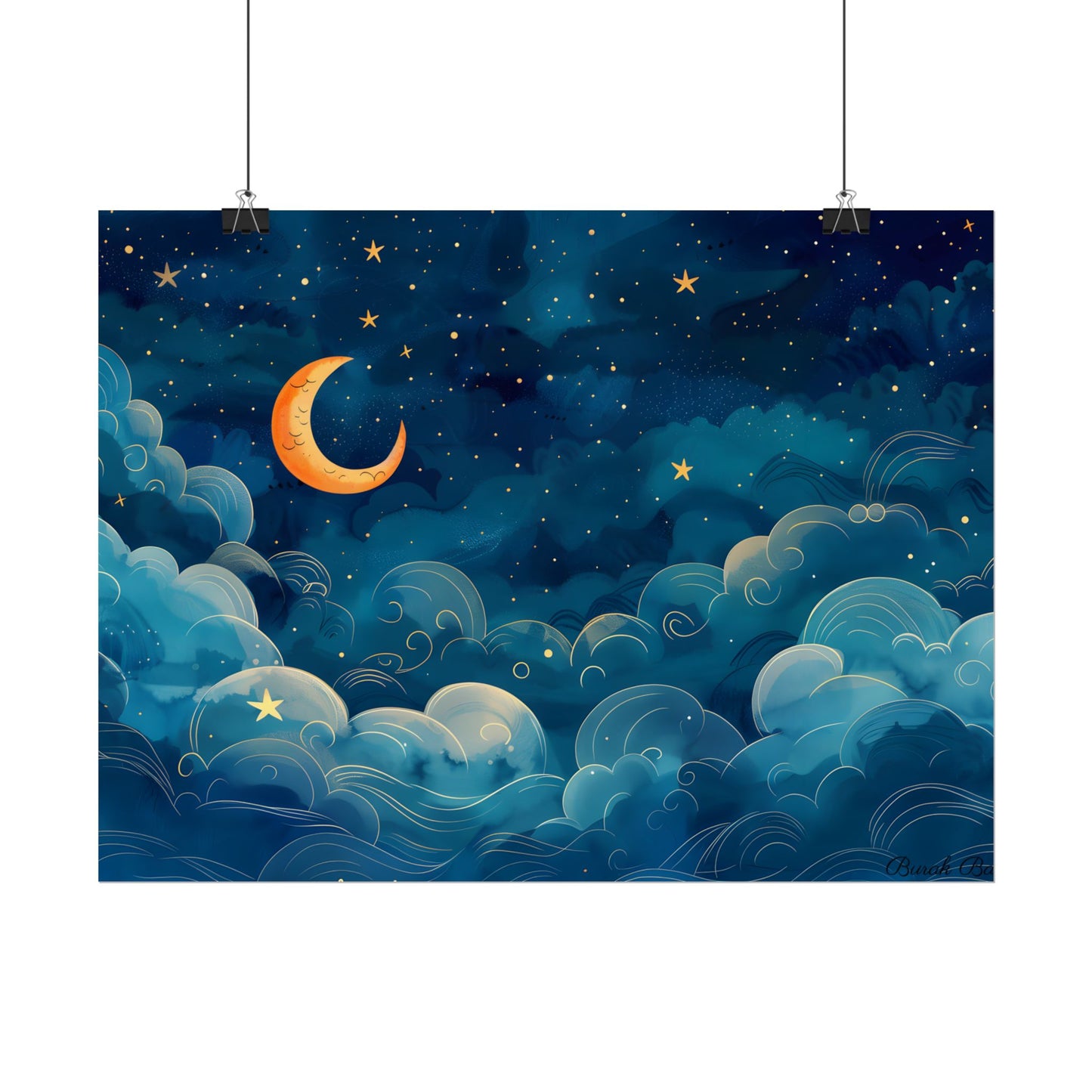 Whimsical Dreamy Night Sky: Small Town Illuminated by Pastel Stars - Poster