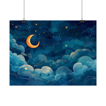 Whimsical Dreamy Night Sky: Small Town Illuminated by Pastel Stars - Poster