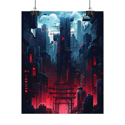 Cyberpunk Melancholy: A Nightly Cityscape Digital Art - Poster
