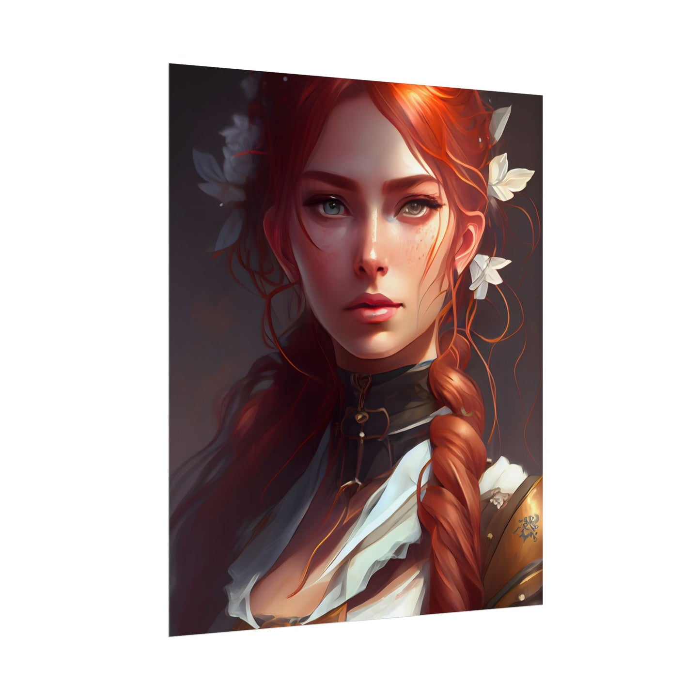 Elegant Redhead Portrait: Dark Background Artwork - Poster