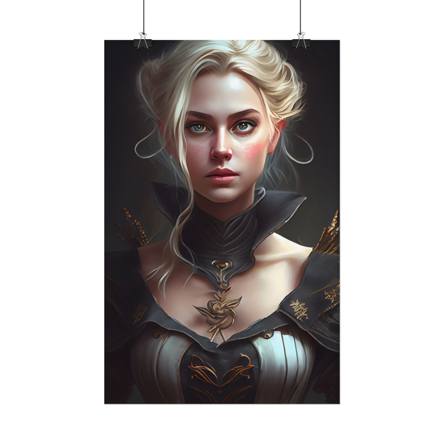 Stunning Blonde Portrait: Elegant Vintage Dress - Poster