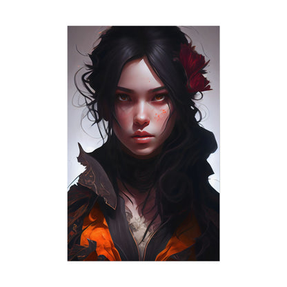 Black Hair Female Portrait: Elegant Dress Artwork - Poster