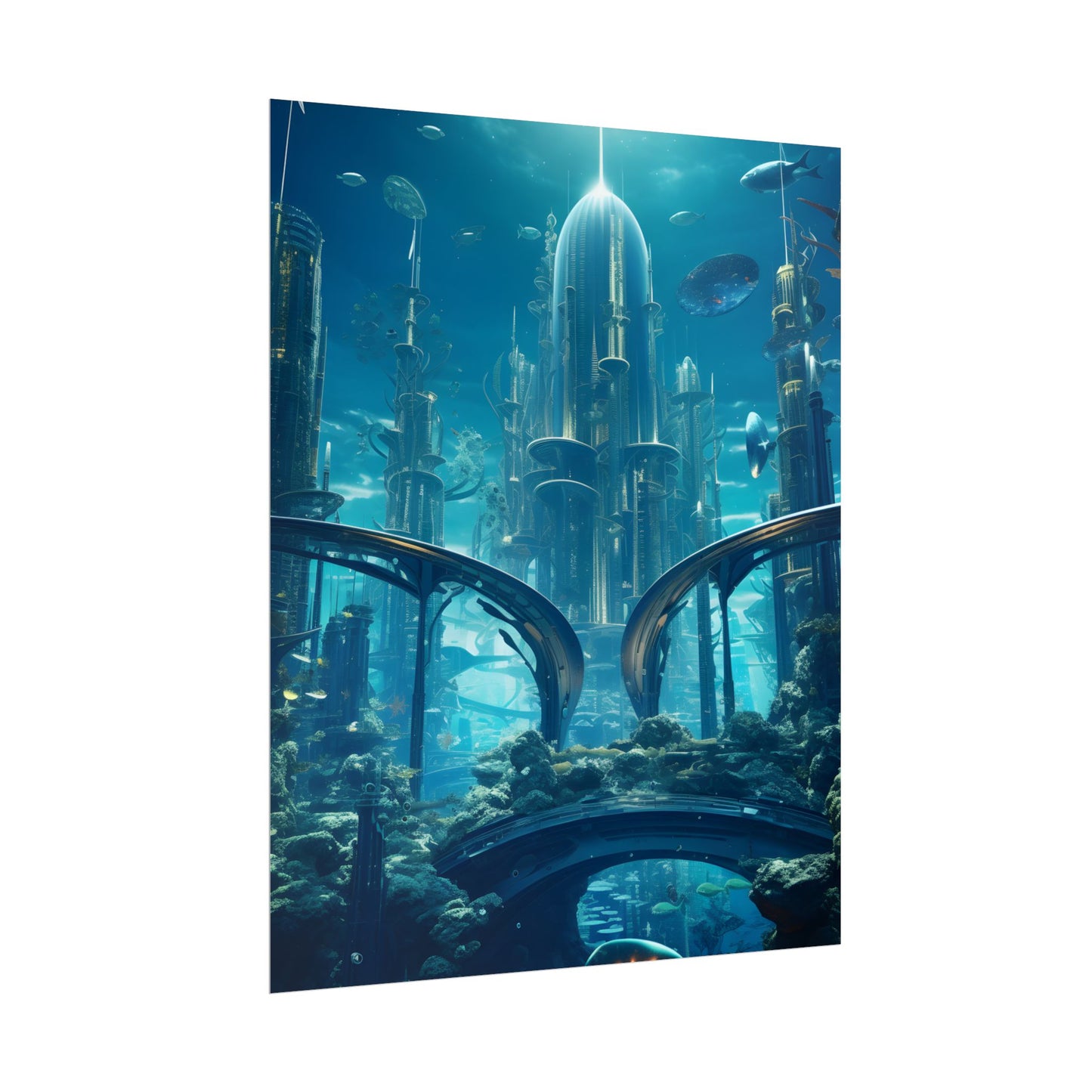 Underwater City of the Future: Sleek Modern Architecture - Poster
