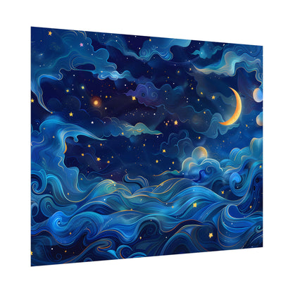 Whimsical Dreamy Night Sky: Stars, Moon, and Shooting Star - Poster