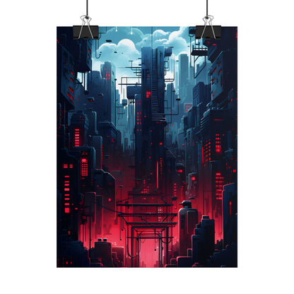 Cyberpunk Melancholy: A Nightly Cityscape Digital Art - Poster