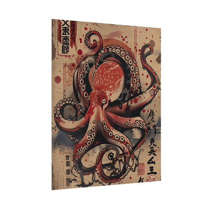 Stylized Octopus in Ukiyo-E Style: Japanese Artwork - Poster