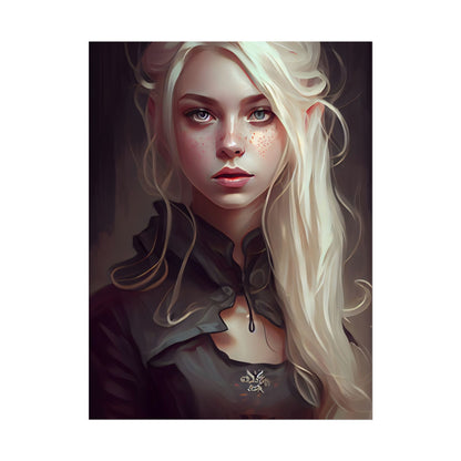 Blonde Portrait: Elegant Woman in Black Dress - Poster
