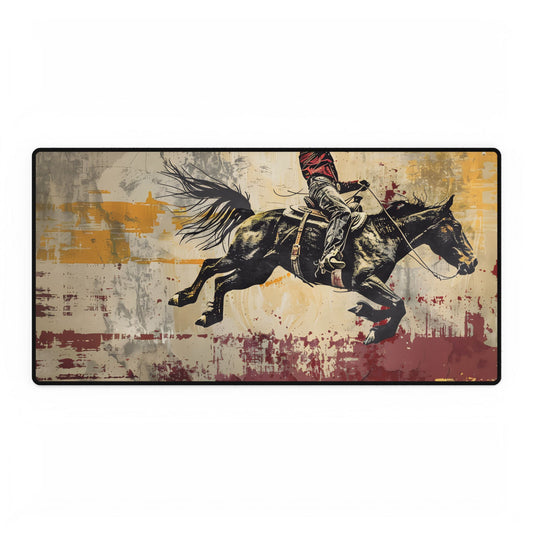 Retro Rodeo Cowboy: Dynamic Bronc Ride - Desk Mat