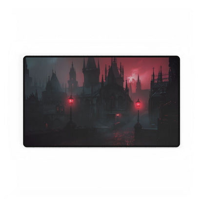 Dark Gothic Cityscape: Misty Twilight Artwork - Desk Mat