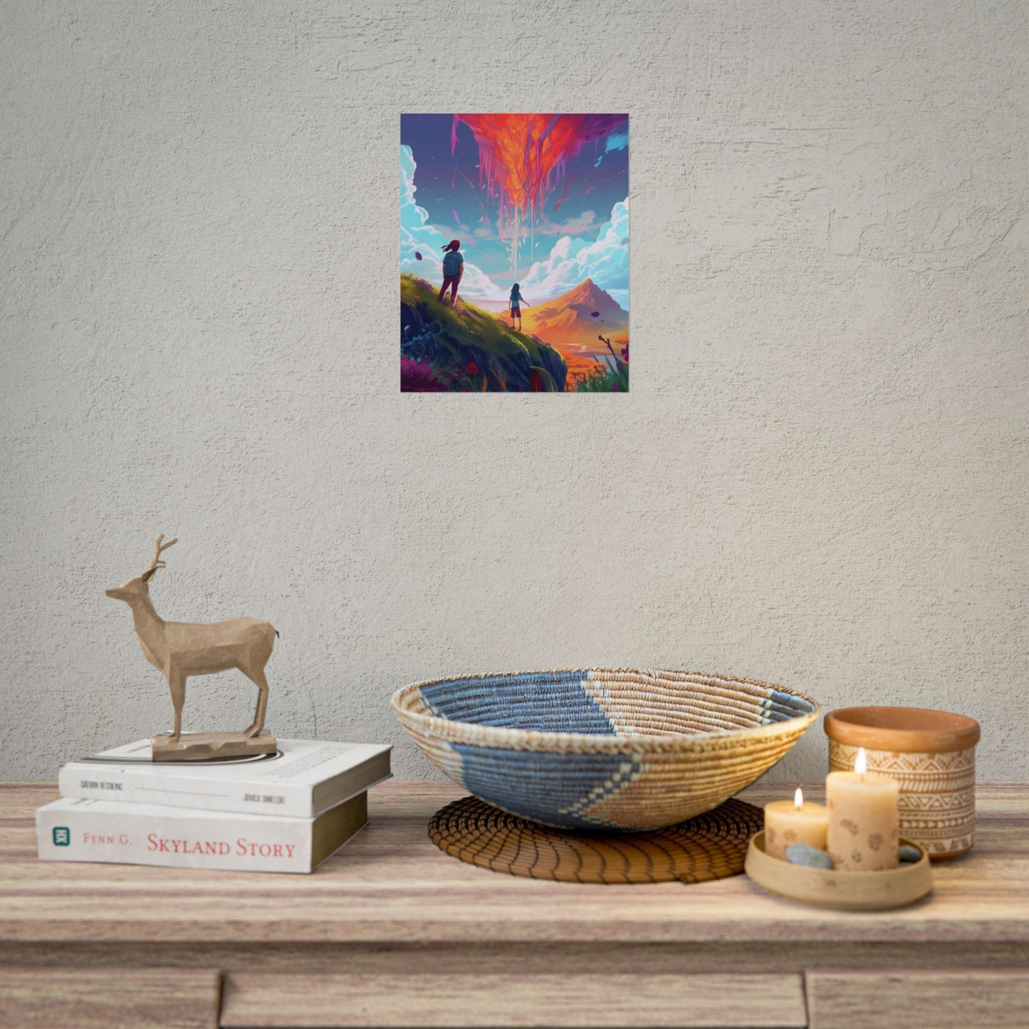 Children's Serene Moment: Meadow Under a Cloudy Sky - Poster