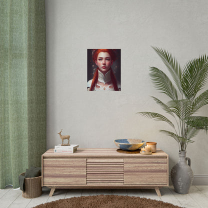 Soft Glow Redhead Portrait: Elegant Female Artwork in Dress - Poster