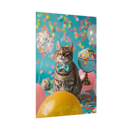Whimsical Cat with Bow Tie: Mysterious Feline Artwork - Poster