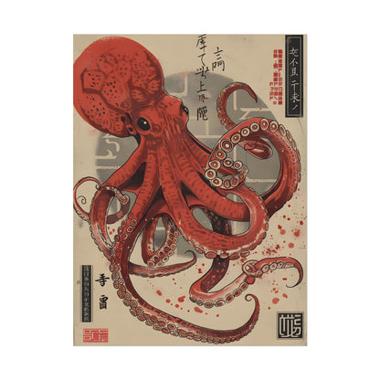 Stylized Japanese Octopus: Muted Watercolor Artwork - Poster