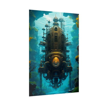 Steampunk Underwater Odyssey: Captain Nemo's Nautilu Submarine Art - Poster