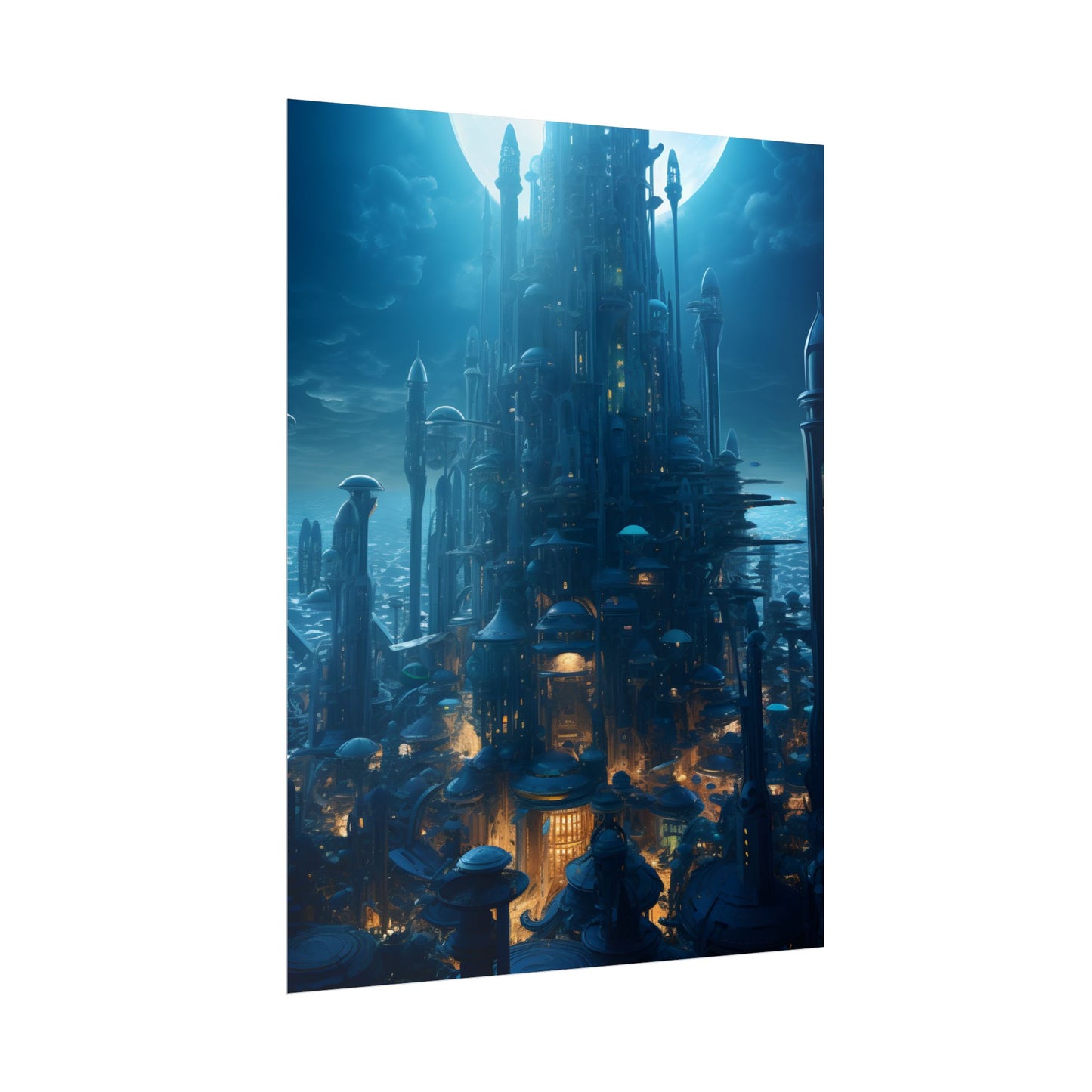 Underwater Futuristic Cityscape: Close Up Digital Artwork - Poster