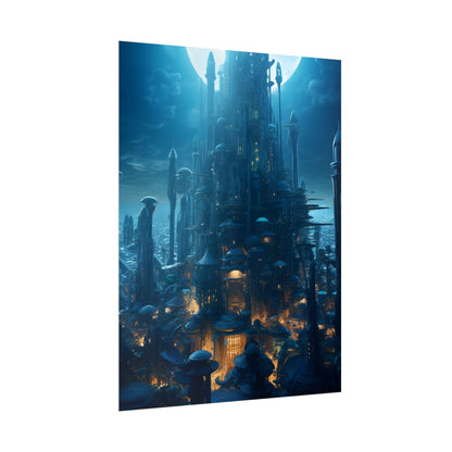 Underwater Futuristic Cityscape: Close Up Digital Artwork - Poster