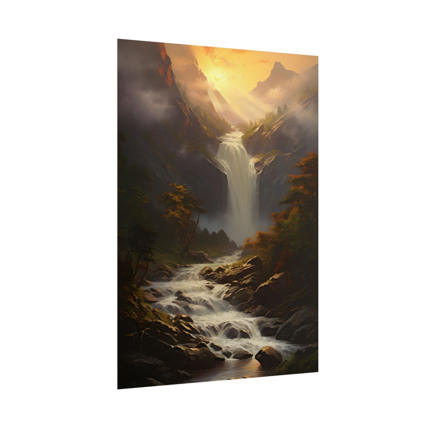 Breathtaking Waterfall: Nature's Beauty in Oil Painting - Poster
