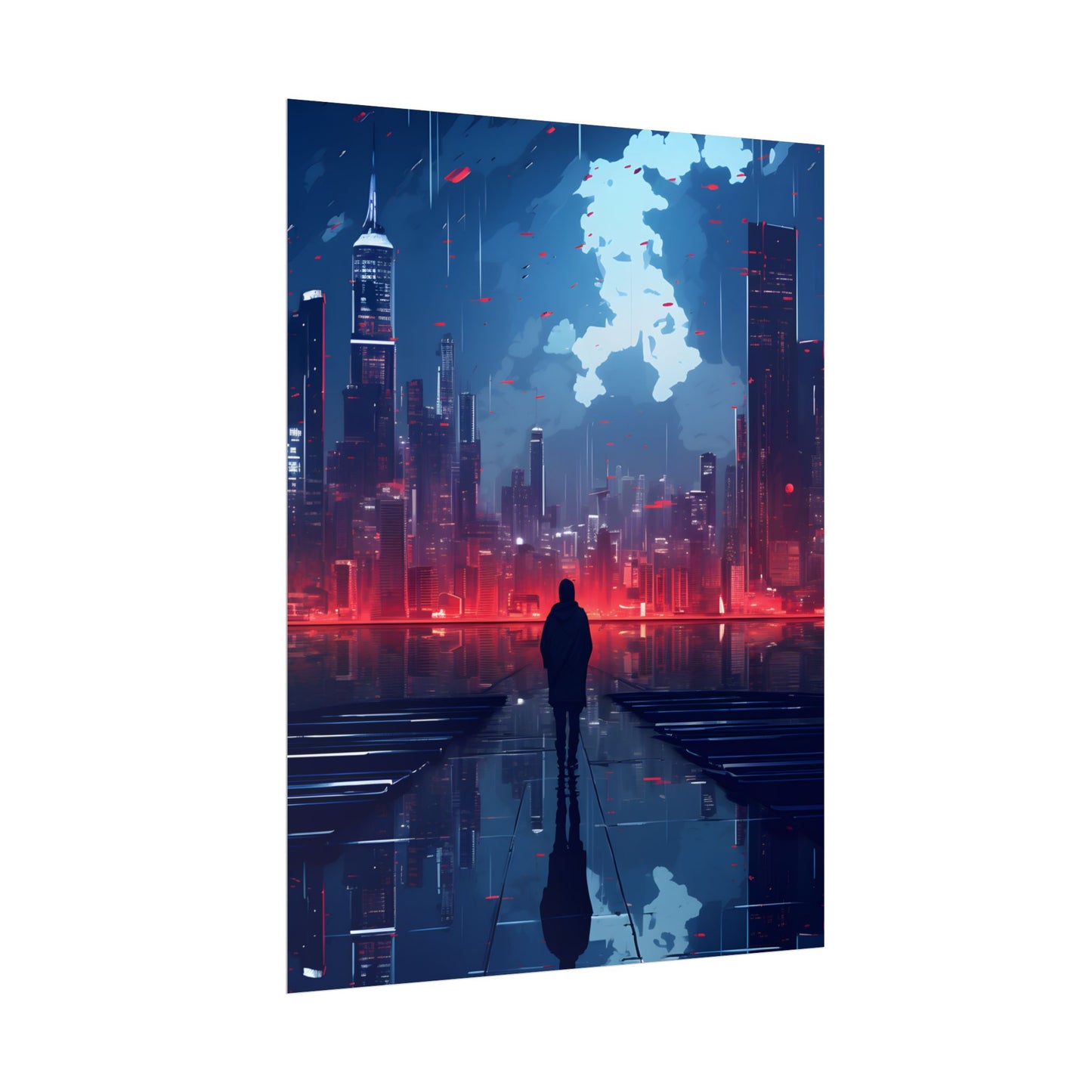 Cyberpunk Night Cityscape: A Melancholic Moment - Poster