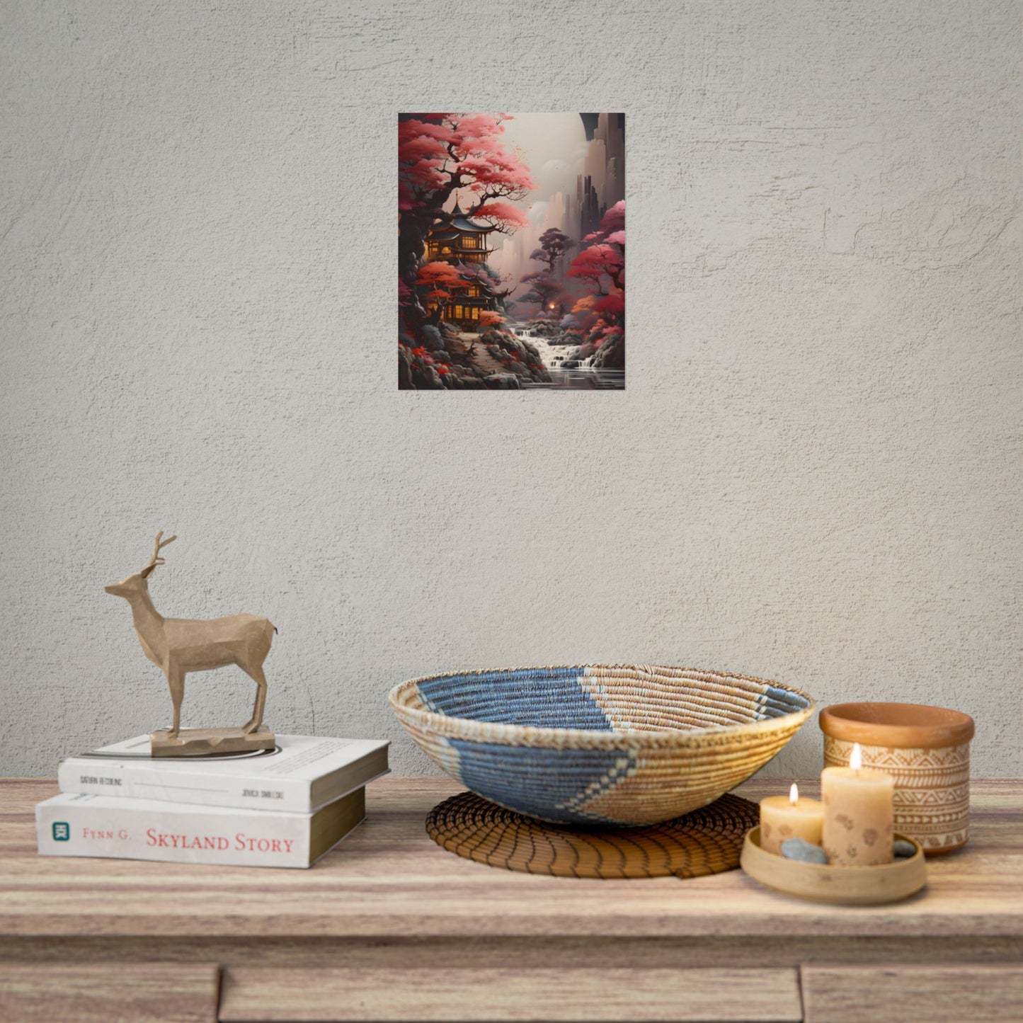 Landscape Masterpiece in Ash Magenta and Moss Green: Serene Nature Artwork - Poster