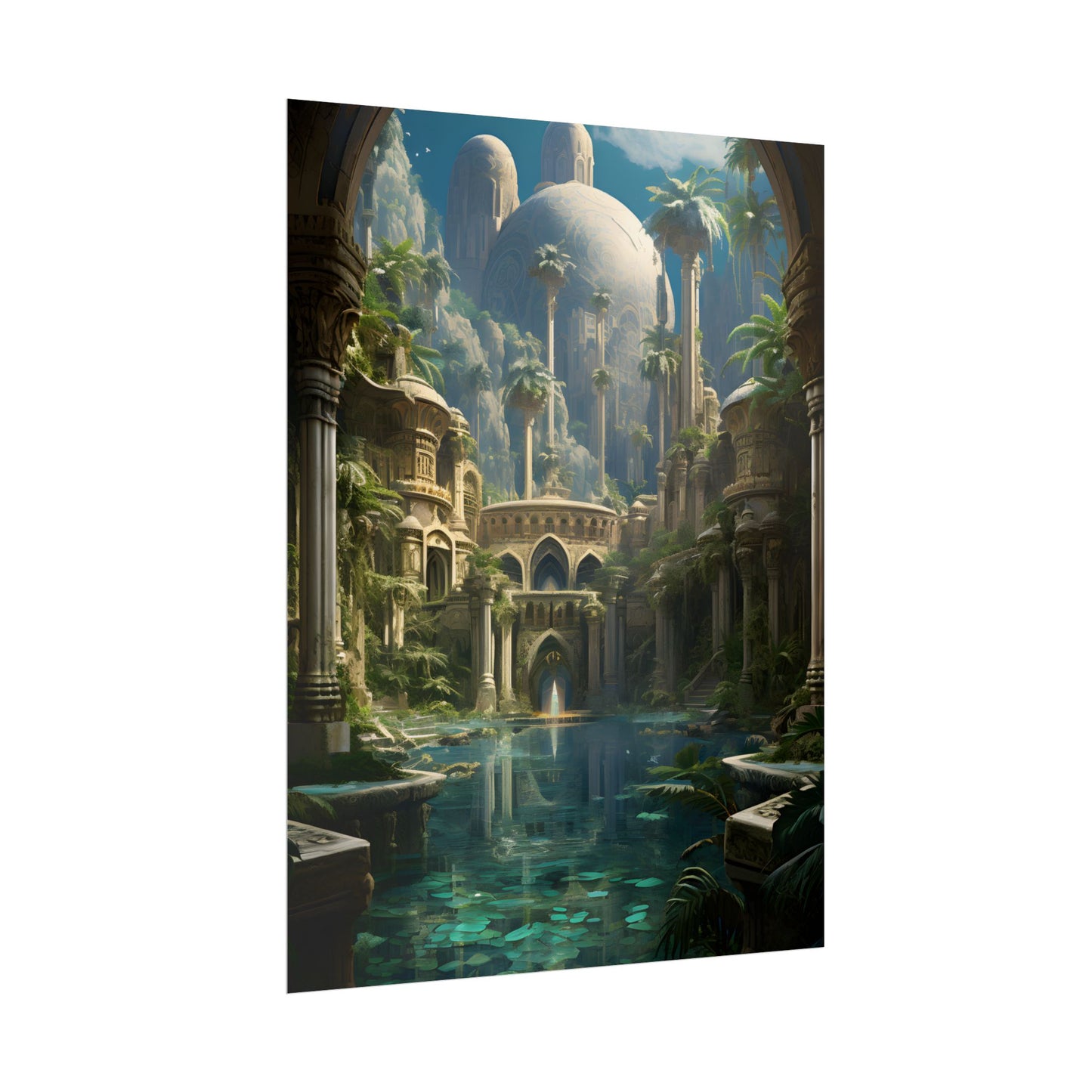 Majestic Desert Oasis: Arabian Nights-Inspired Bird's Eye View - Poster