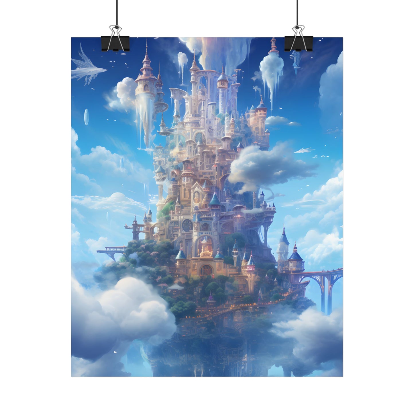 Floating City in Celestial Fantasy Realm: Dreamlike Digital Art - Poster